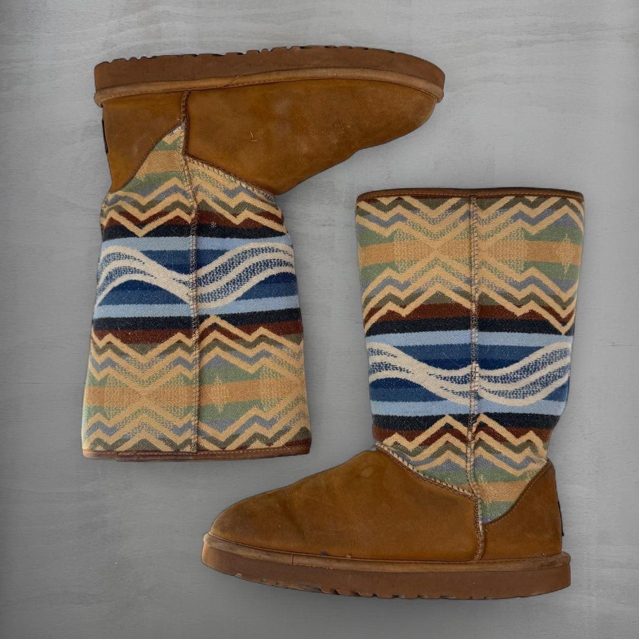 Ugg Pendleton Tall Boots Chestnut Brown Geometric Wool Suede 1010225 Size 11